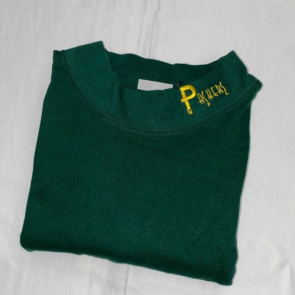 Vintage Green Bay Packers Long Sleeve T Shirt Medium Embroidered NFL Mock Neck - Picture 10 of 10